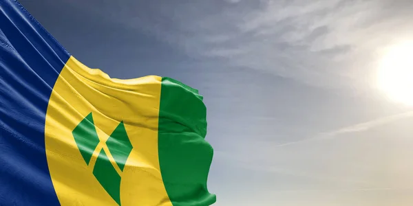 Saint Vincent Grenadines National Flag Cloth Fabric Waving Beautiful Grey — Stock Photo, Image