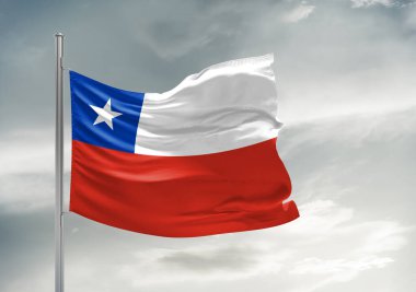 Şili Ulusal Bayrak Kumaşı Güzel gri arka planda sallanıyor.