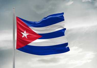 Küba Ulusal Bayrak Kumaşı Güzel gri arka planda sallanıyor.