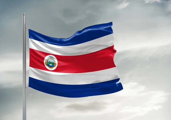 Κόστα Ρίκα Εθνική Σημαία Ύφασμα Κυματίζει Στο Όμορφο Γκρι Φόντο — Φωτογραφία Αρχείου