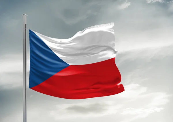 República Checa Tecido Pano Bandeira Nacional Acenando Céu Cinza Bonito — Fotografia de Stock