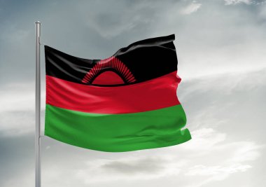 Malawi Ulusal Bayrak Kumaşı Güzel gri arka planda sallanıyor.