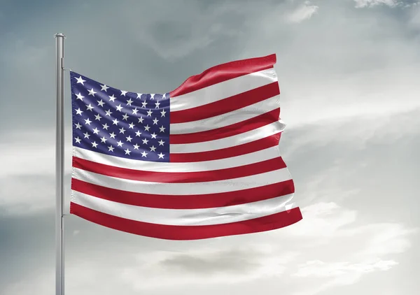 Amerika Birleşik Devletleri Ulusal Bayrak Kumaşı Güzel gri arka planda sallanıyor.