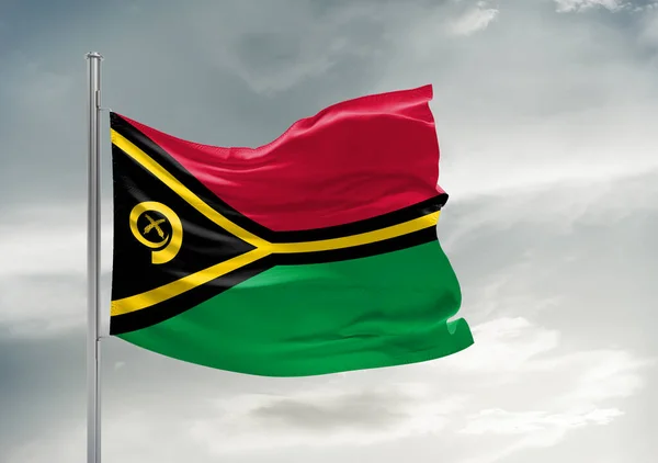 Vanuatu Tessuto Bandiera Nazionale Tessuto Sventolando Sul Bel Cielo Grigio — Foto Stock