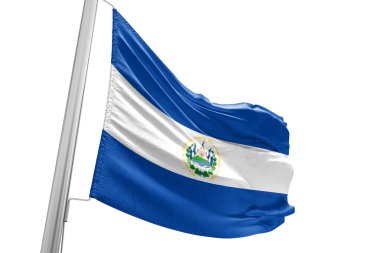 El Salvador Ulusal Bayrak Kumaşı Güzel beyaz arka planda dalgalanıyor. 