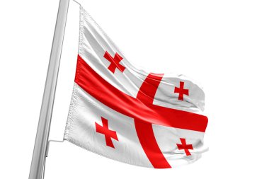 Gürcistan ulusal bayrak kumaşı güzel beyaz arka planda dalgalanıyor. 