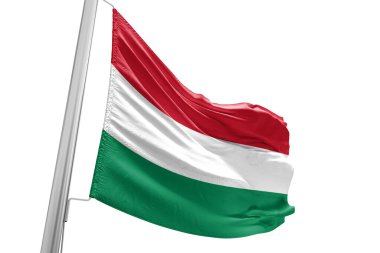 Macaristan ulusal bayrak kumaşı güzel beyaz arka planda dalgalanıyor.