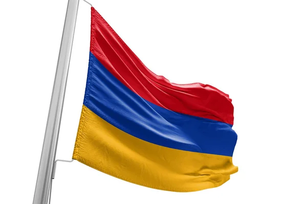 Ткань Государственного Флага Армении Размахивающая Фоне Красивого Города — стоковое фото