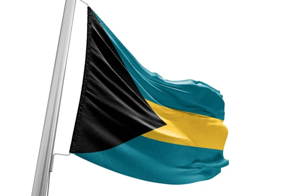 Bahamy Tkanina Narodowa Flaga Macha Pięknym Tle Miasta — Zdjęcie stockowe
