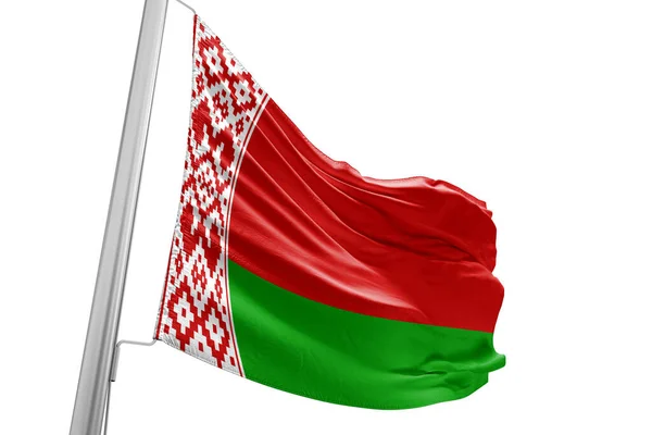 Bělorusko Národní Vlajkové Tkaniny Vlnění Krásném Městském Pozadí — Stock fotografie