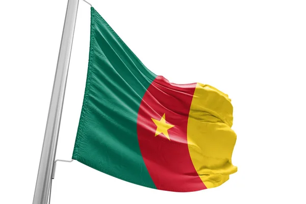 Camerún Bandera Nacional Tela Ondeando Sobre Hermoso Fondo Ciudad —  Fotos de Stock
