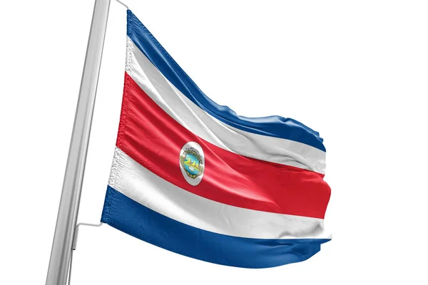 哥斯达黎加国旗布在美丽的城市背景下飘扬 — 图库照片
