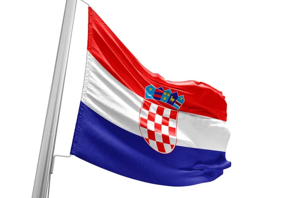 Хорватия Национальный Флаг Ткани Ткани Размахивая Красивом Фоне Города — стоковое фото