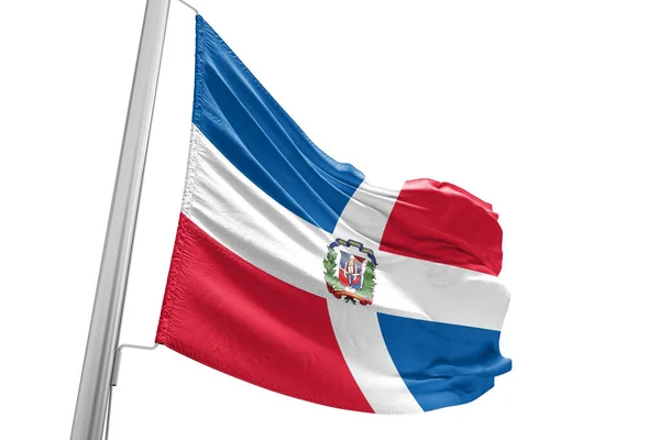 República Dominicana Tela Bandera Nacional Ondeando Sobre Hermoso Fondo Ciudad —  Fotos de Stock