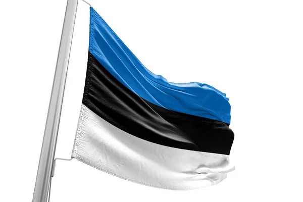 Estonsko Národní Vlajkové Tkaniny Vlnění Krásném Bílém Pozadí — Stock fotografie