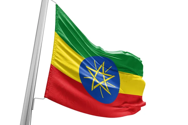 Etiópia Tecido Pano Bandeira Nacional Acenando Belo Fundo Branco — Fotografia de Stock