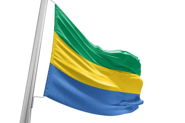 Gabão Tecido Pano Bandeira Nacional Acenando Fundo Branco Bonito — Fotografia de Stock