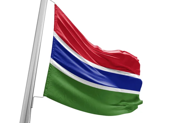 Гамбійський Національний Прапор Тканина Махаючи Красивим Білим Тлом — стокове фото