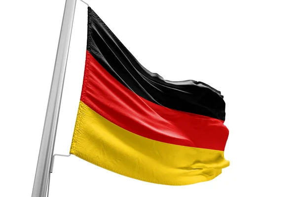 Tecido Pano Bandeira Nacional Alemanha Acenando Belo Fundo Branco — Fotografia de Stock