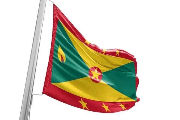 Țesătură Pânză Steag Național Grenada Fluturând Fundal Alb Frumos — Fotografie, imagine de stoc