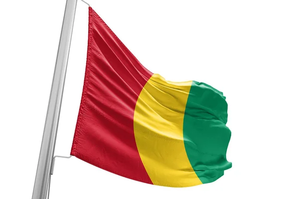 Guinea Nationalflagge Stoff Weht Auf Schönen Weißen Hintergrund — Stockfoto