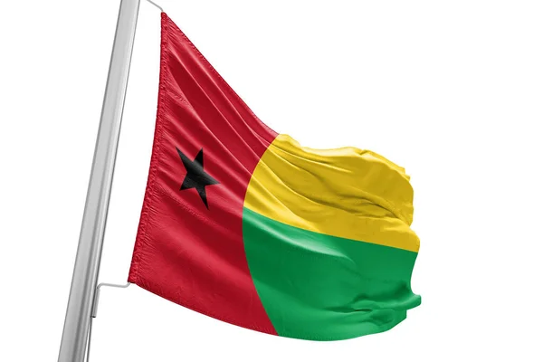 Guinea Bissau Nationalflagge Stoff Weht Auf Schönen Weißen Hintergrund — Stockfoto
