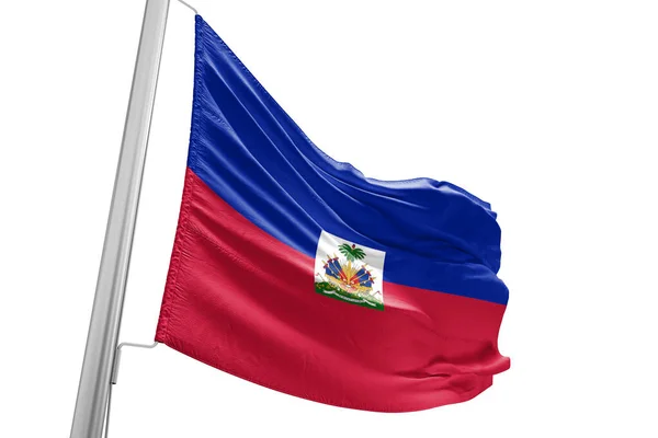 Haití Tela Bandera Nacional Ondeando Sobre Hermoso Fondo Blanco —  Fotos de Stock