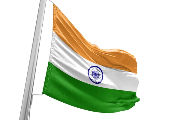Índia Tecido Pano Bandeira Nacional Acenando Fundo Branco Bonito — Fotografia de Stock