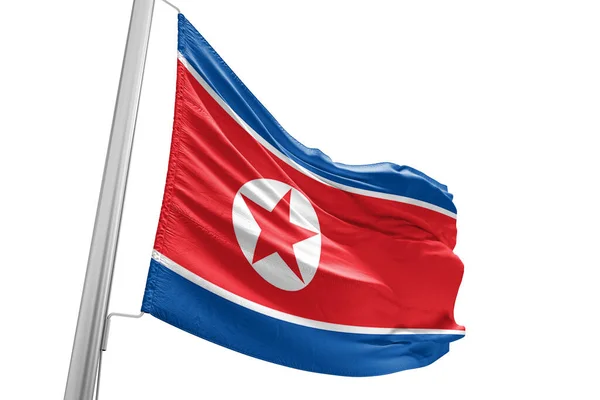 Korea North National Flag Cloth Fabric Waving Beautiful White Background — Stock Photo, Image