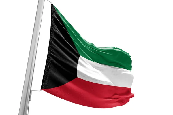 stock image Kuwait national flag cloth fabric waving on beautiful white Background.