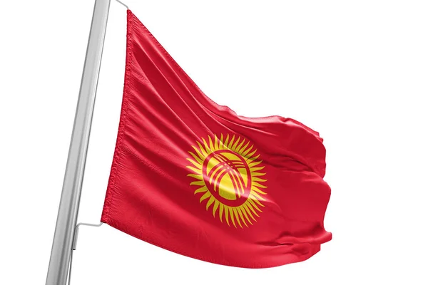 Tecido Pano Bandeira Nacional Quirguistão Acenando Belo Fundo Branco — Fotografia de Stock