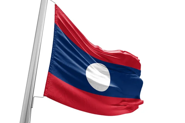 Laos Tela Bandera Nacional Ondeando Sobre Hermoso Fondo Blanco — Foto de Stock