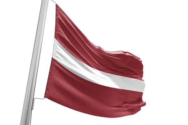 Letónia Tecido Pano Bandeira Nacional Acenando Fundo Branco Bonito — Fotografia de Stock
