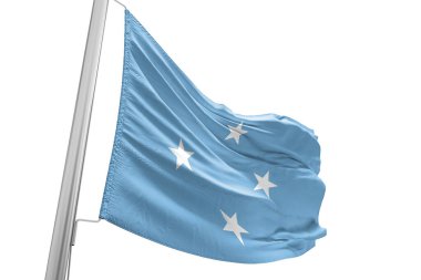 Mikronezya, Mikronezya Birleşik Devletleri güzel şehir arka planında dalgalanan ulusal bayrak kumaşı.