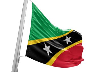 Saint Kitts ve Nevis Ulusal Bayrak Kumaşı Güzel beyaz arka planda sallanıyor.