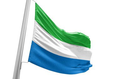 Sierra Leone Ulusal Bayrak Kumaşı Güzel beyaz arka planda dalgalanıyor.