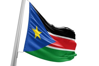 Sudan, Güney Ulusal Bayrak Kumaşı Güzel beyaz arka planda dalgalanıyor.