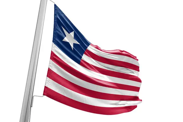 Tecido Pano Bandeira Nacional Libéria Acenando Belo Fundo Cidade — Fotografia de Stock