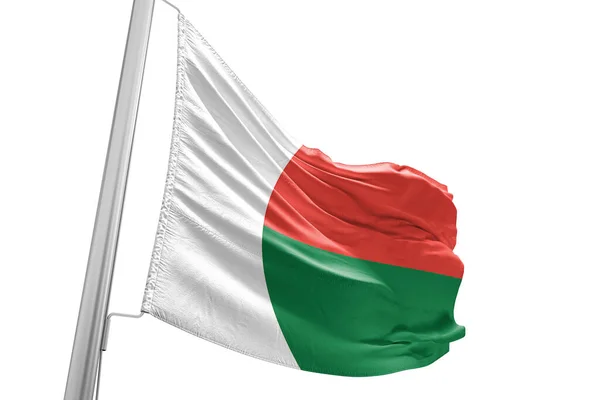 Madagascar Bandiera Nazionale Stoffa Tessuto Sventolando Bella Città Sfondo — Foto Stock