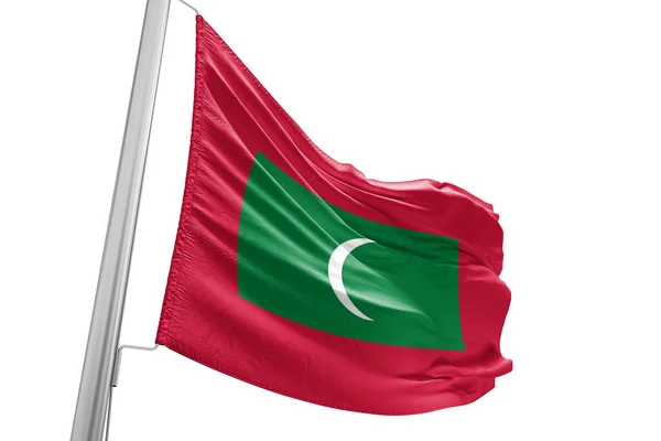 Maldivas Bandeira Nacional Pano Tecido Acenando Bela Cidade Fundo — Fotografia de Stock