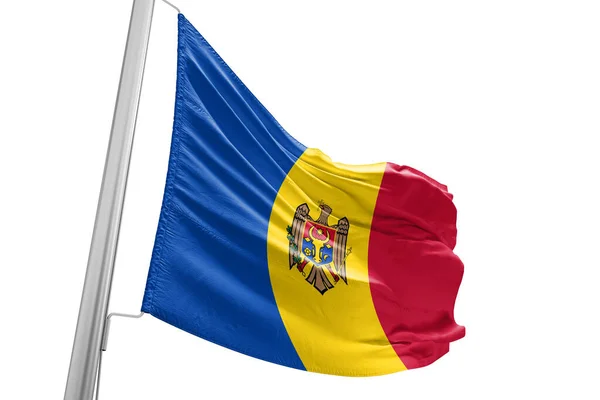 Moldavsko Národní Vlajkové Tkaniny Vlnění Krásném Městském Pozadí — Stock fotografie