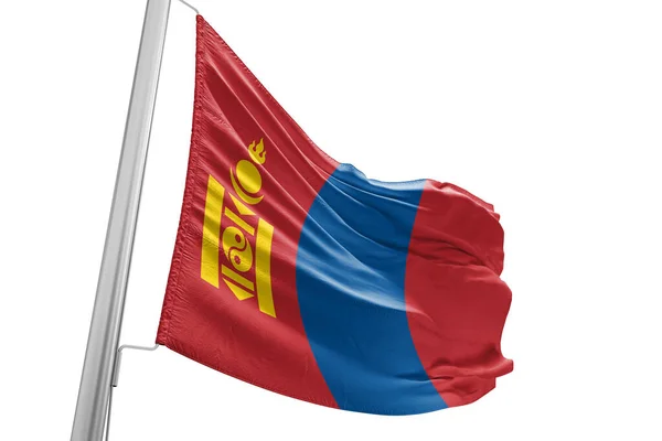Монголия Национальный Флаг Ткани Ткани Размахивая Красивом Фоне Города — стоковое фото