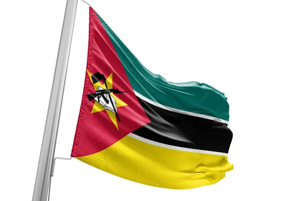 Mozambik Ulusal Bayrak Kumaşı Güzel Şehir Arkaplanında Sallanıyor — Stok fotoğraf