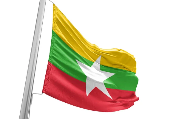 Myanmar Burma Nationalflagge Stoff Weht Auf Schönen Stadthintergrund — Stockfoto