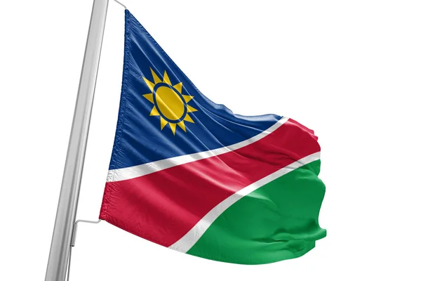 Namibië Nationale Vlag Stof Zwaaien Mooie Stad Achtergrond — Stockfoto