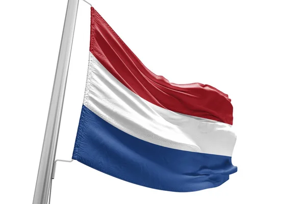 Голландский Национальный Флаг Ткани Ткани Размахивая Красивом Фоне Города — стоковое фото