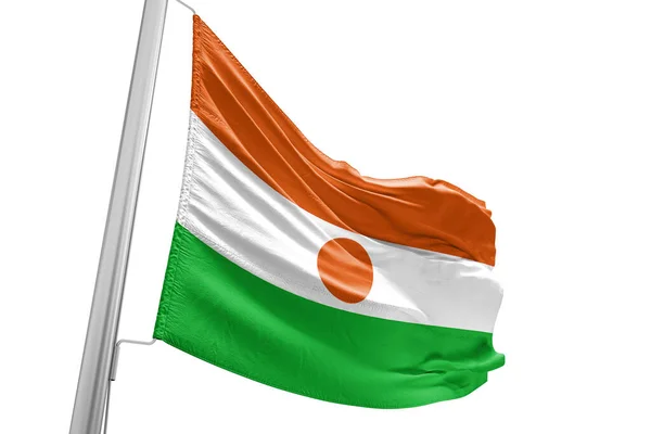 Niger Tessuto Stoffa Bandiera Nazionale Sventolando Sul Bellissimo Sfondo Della — Foto Stock