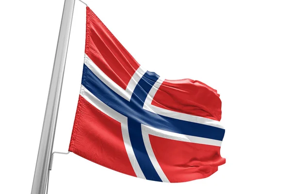 美しい都市の背景に手を振ってノルウェー国旗布生地 — ストック写真