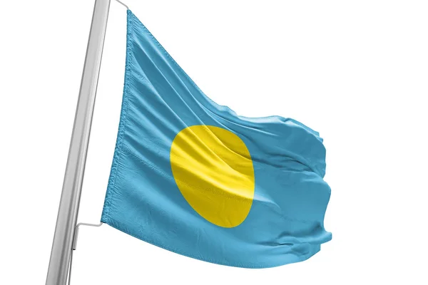 Palau National Flagga Tyg Viftar Vacker Stad Bakgrund — Stockfoto