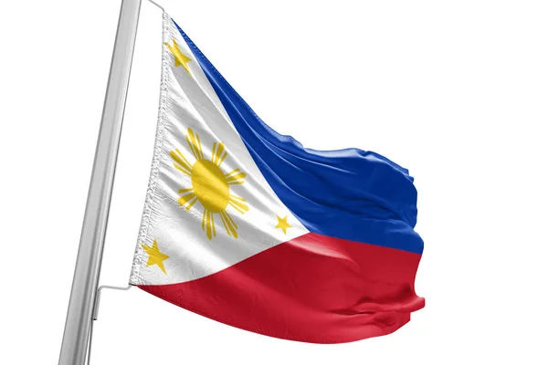 美しい都市の背景に手を振るフィリピン国旗布生地 — ストック写真